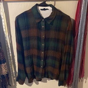 Plaid Button-Up Shirt in Green and Brown